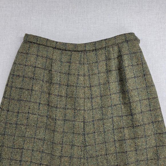 Vintage Womens Skirt Sage Green Wool Tweed Windowpane Check A-Line Career Work - Picture 9 of 12